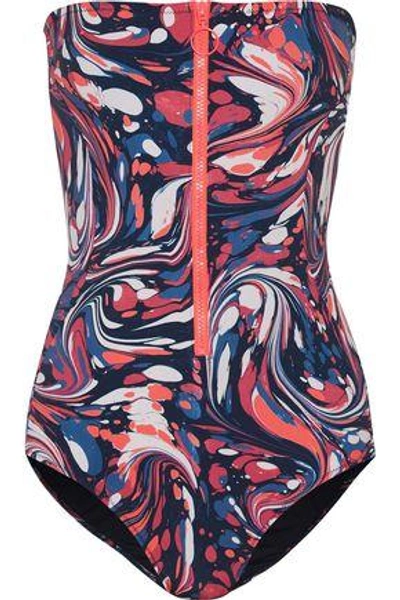 Shop Stella Mccartney Strapless Printed Swimsuit In Blue