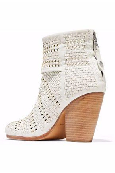 Shop Rag & Bone Woman Woven Leather Ankle Boots Ivory
