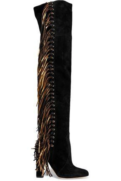 Shop Brian Atwood Woman Horsy Metallic Fringed Suede Over-the-knee Boots Black
