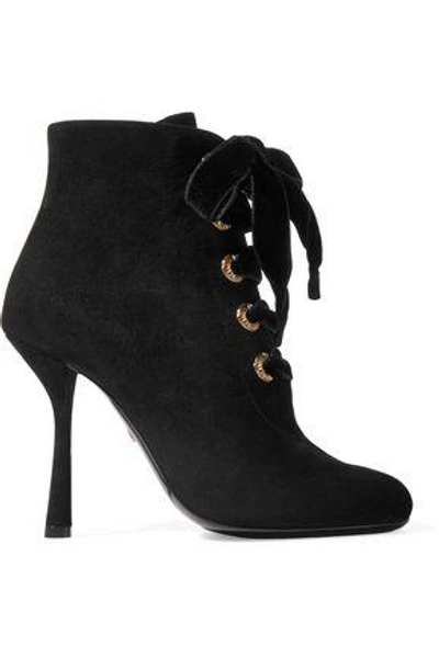 Shop Lanvin Woman Lace-up Suede Ankle Boots Black