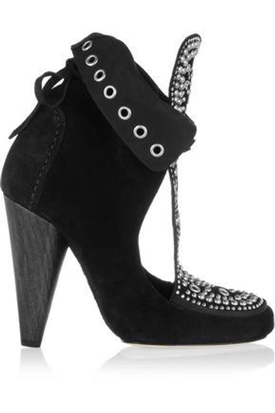 Shop Isabel Marant Woman Embellished Suede Ankle Boots Black