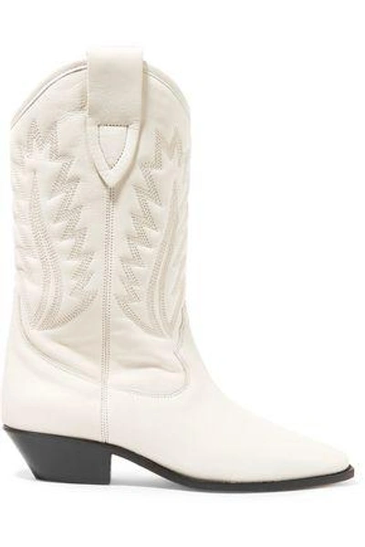 Shop Isabel Marant Woman Étoile Dallin Embroidered Leather Boots White