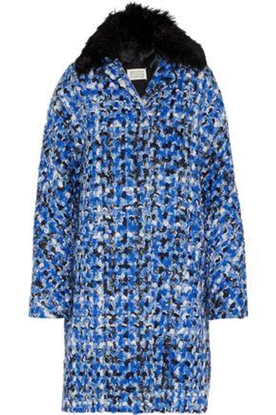 Shop Maison Margiela Woman Oversized Alpaca-trimmed Wool-tweed Coat Bright Blue