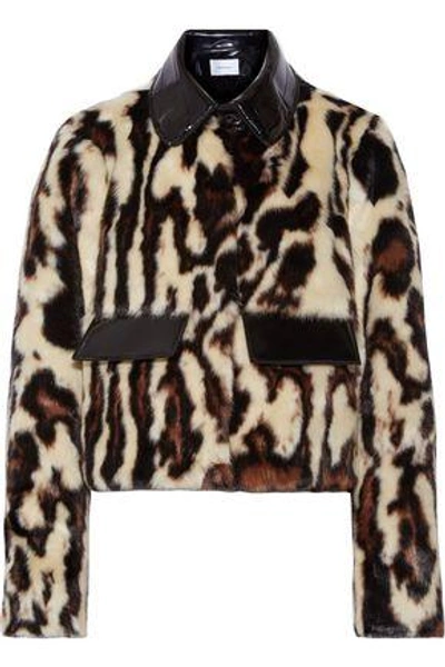 Shop Carven Woman Glossed Faux Leather-trimmed Leopard-print Faux Fur Coat Animal Print