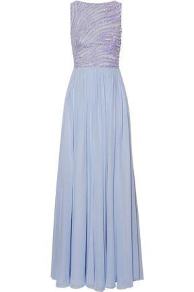 Shop Zuhair Murad Woman Embellished Silk-blend Tulle And Georgette Gown Lilac