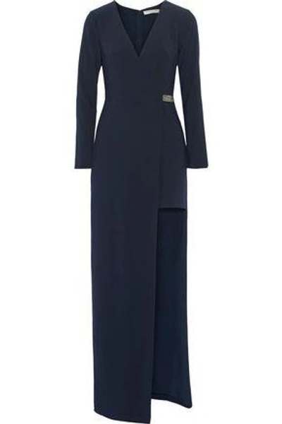 Shop Halston Heritage Halston Woman Asymmetric Crepe Wrap Gown Navy