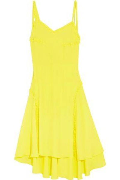 Shop Cedric Charlier Woman Open-back Ruffle-trimmed Crepe Dress Bright Yellow