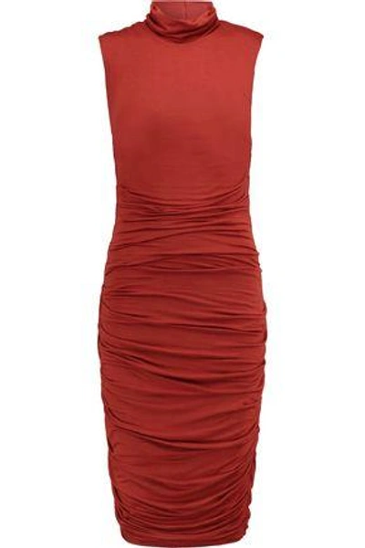 Shop Bailey44 Woman Ruched Stretch-jersey Turtleneck Dress Red
