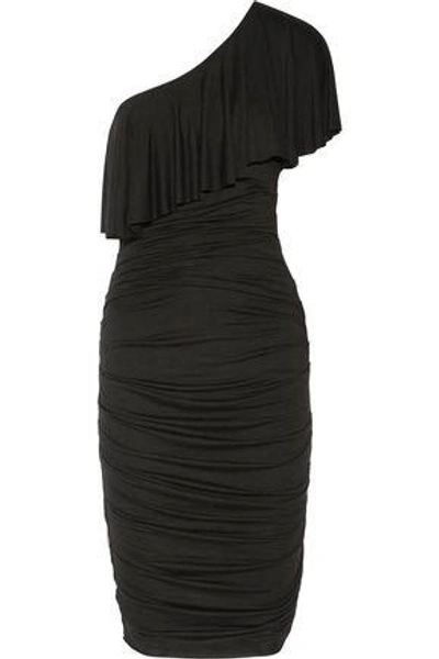 Shop Bailey44 Woman Roomba One-shoulder Ruched Stretch-jersey Dress Black