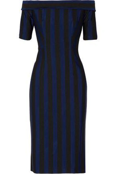 Shop Dion Lee Woman Off-the-shoulder Striped Ponte Dress Black