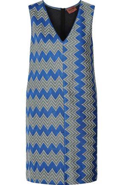 Shop Missoni Woman Paneled Crochet-knit Mini Dress Bright Blue