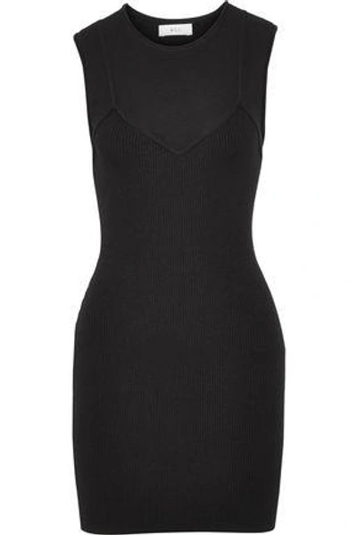 Shop A.l.c Woman Aviana Layer-effect Stretch And Ribbed-knit Mini Dress Black