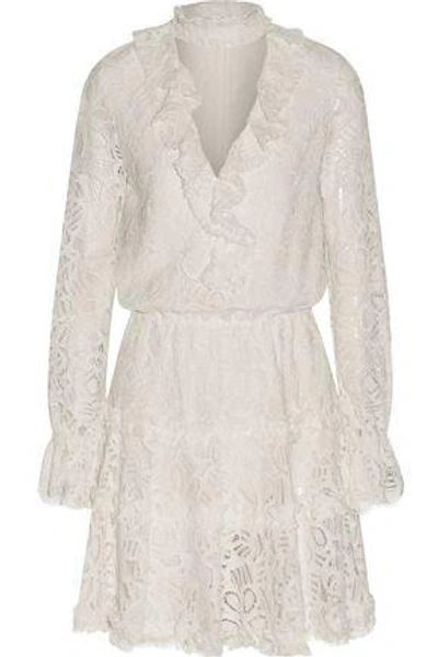 Shop Alexis Woman Catalina Cutout Ruffled Corded Lace Mini Dress White