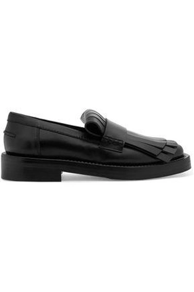 Shop Marni Woman Fringed Leather Loafers Black