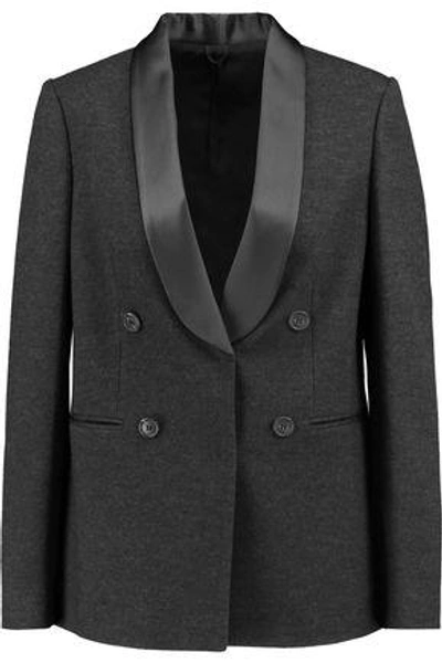 Shop Brunello Cucinelli Woman Double-breasted Wool, Cotton And Silk-blend Blazer Dark Green