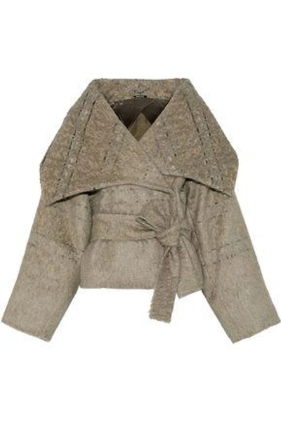 Shop Maison Margiela Woman Belted Cotton-blend Jacquard Jacket Beige