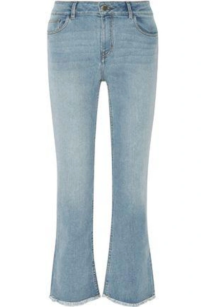 Shop Maje Woman Paxi Faded High-rise Bootcut Jeans Light Denim