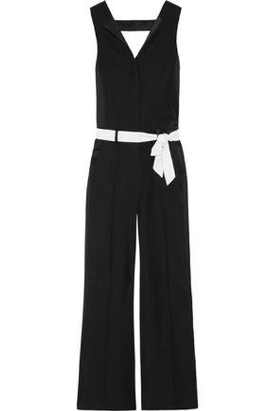 Shop Karl Lagerfeld Woman Belted Two-toned Cutout Crepe Jumpsuit Black