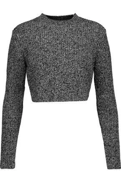 Shop Carven Woman Cropped Marled Wool Sweater Black