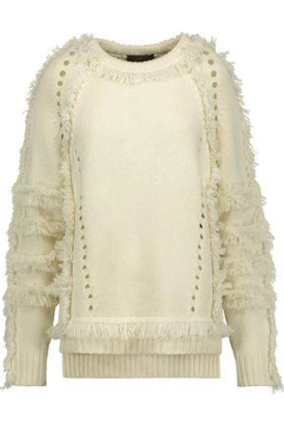 Shop Belstaff Karli Fringed Wool, Silk And Cashmere-blend Sweater In Ecru