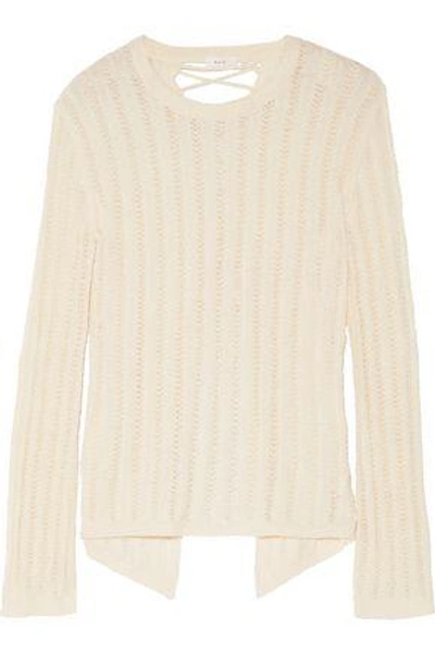 Shop A.l.c . Woman Miguel Lace-up Open-knit Cotton-blend Sweater Cream