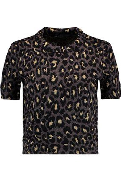 Shop Marc By Marc Jacobs Woman Metallic Leopard-print Wool-blend Top Chocolate