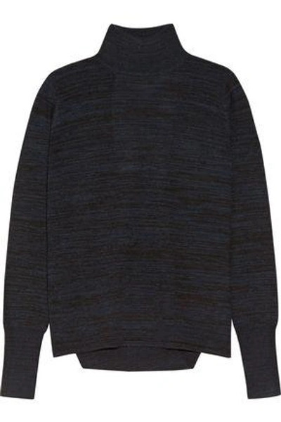 Shop Dion Lee Woman Open-back Mélange Merino Wool Sweater Midnight Blue