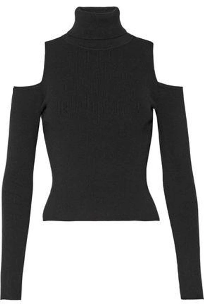Shop A.l.c Mervyn Cold-shoulder Ribbed-knit Turtleneck Sweater In Black