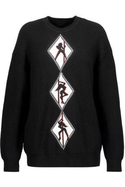 Shop Alexander Wang Woman Intarsia-knit Merino Wool Sweater Black