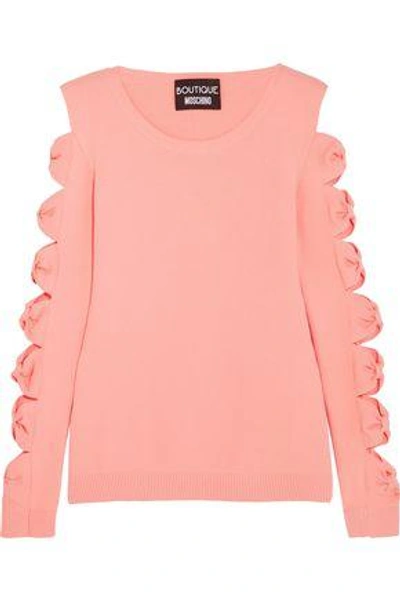 Shop Boutique Moschino Woman Cutout Bow-detailed Stretch-knit Sweater Pink