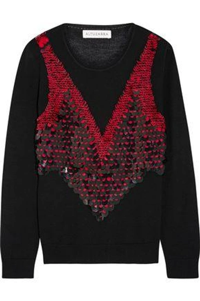 Shop Altuzarra Woman Powell Embellished Merino Wool Sweater Black