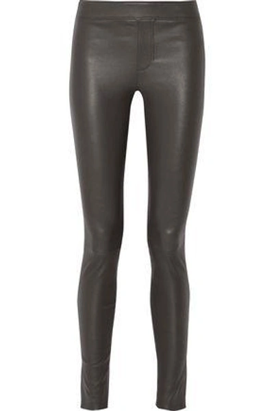 Shop Helmut Lang Woman Leather Leggings Dark Gray