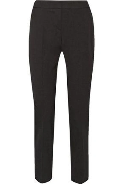 Shop Oscar De La Renta Woman Satin-trimmed Wool-blend Twill Straight-leg Pants Black