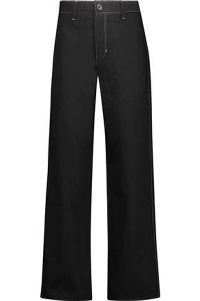 Shop Helmut Lang Woman Cropped High-rise Wide-leg Jeans Black