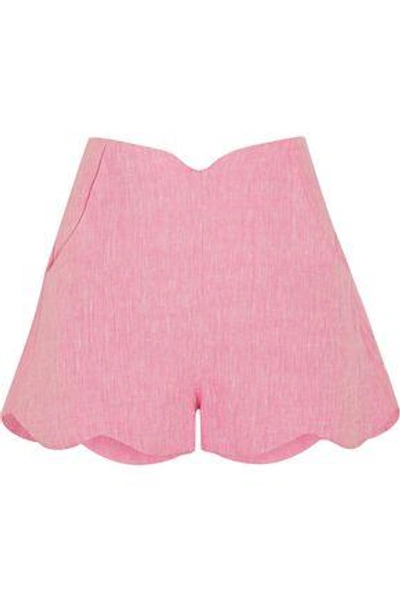 Shop Paper London Woman Fraise Scalloped Linen Shorts Baby Pink