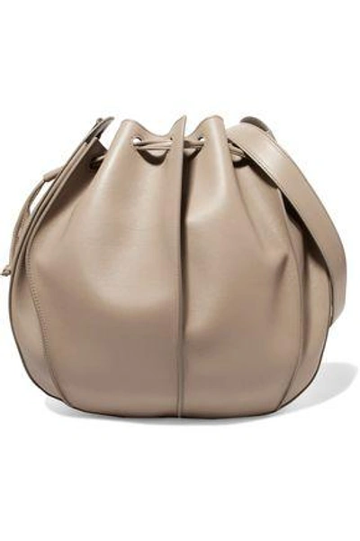 Shop Jil Sander Woman Pinch Textured-leather Bucket Bag Mushroom
