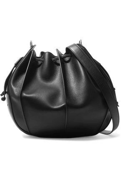 Shop Jil Sander Woman Pinch Textured-leather Bucket Bag Black