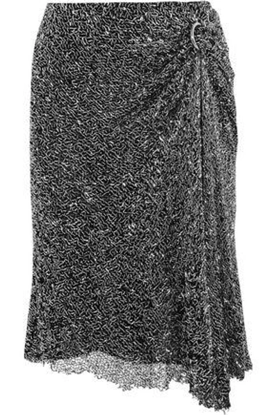 Shop Dion Lee Woman Draped Embellished Mesh Skirt Silver