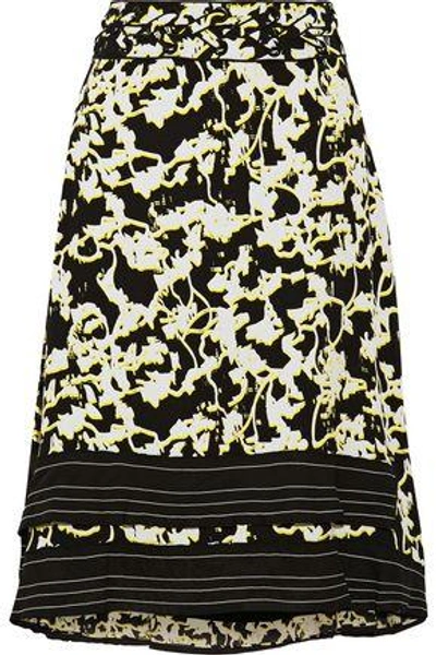 Shop Proenza Schouler Woman Asymmetric Lattice-trimmed Printed Silk-chiffon Skirt Black