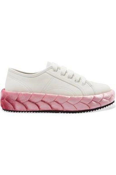 Shop Marco De Vincenzo Woman Braided Velvet-trimmed Leather Sneakers Ivory