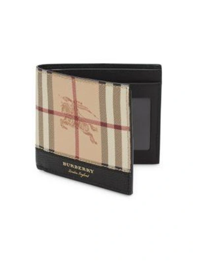 Shop Burberry Plaid Leather Wallet In Black