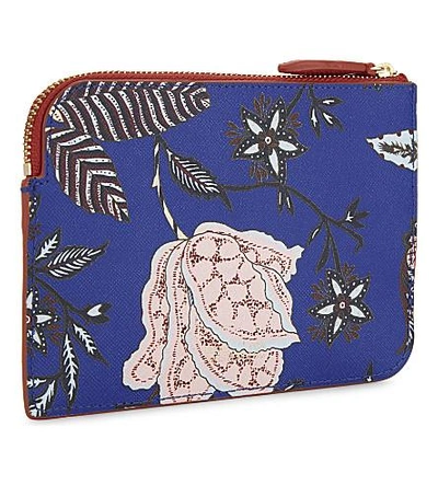 Shop Diane Von Furstenberg Floral Leather Pouch In Canton Electric Blue