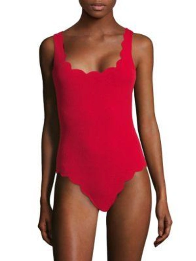 Shop Marysia Palm Springs One-piece Scalloped Maillot In Red