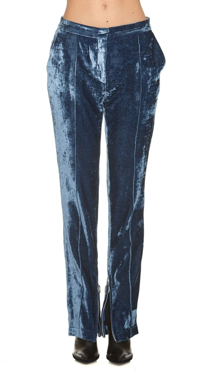 Shop Off-white Velvet Trousers In Dark Blue
