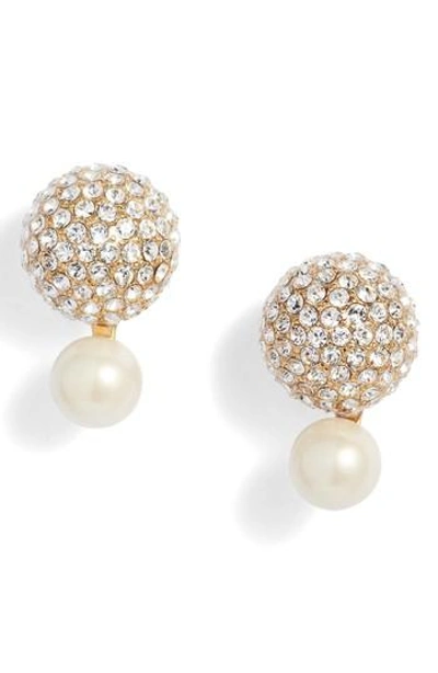 Shop Kate Spade Flying Colors Pave Double Bauble Earrings In Cream Multi/ Gold