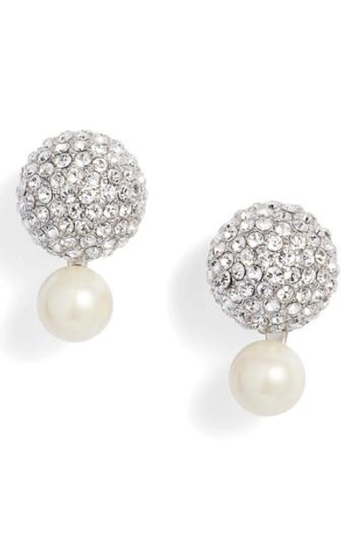 Shop Kate Spade Flying Colors Pave Double Bauble Earrings In Cream/ Silver