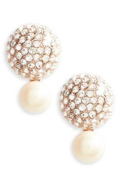 Shop Kate Spade Flying Colors Pave Double Bauble Earrings In Cream Multi/ Rose Gold