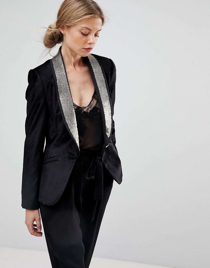 Ted Baker Velvet Blazer With Embellished Lapel Black ModeSens