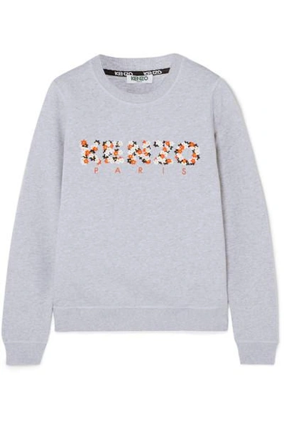 Shop Kenzo Embroidered Cotton-jersey Sweatshirt In Light Gray