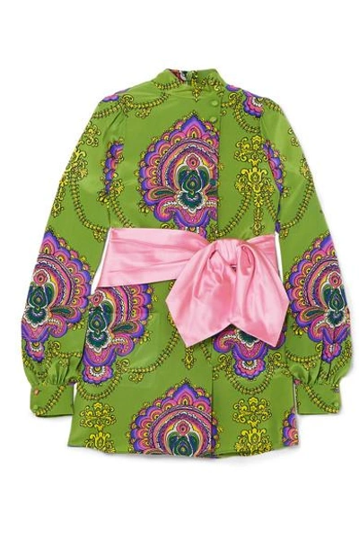 Shop Gucci Bow-embellished Printed Silk Crepe De Chine Tunic